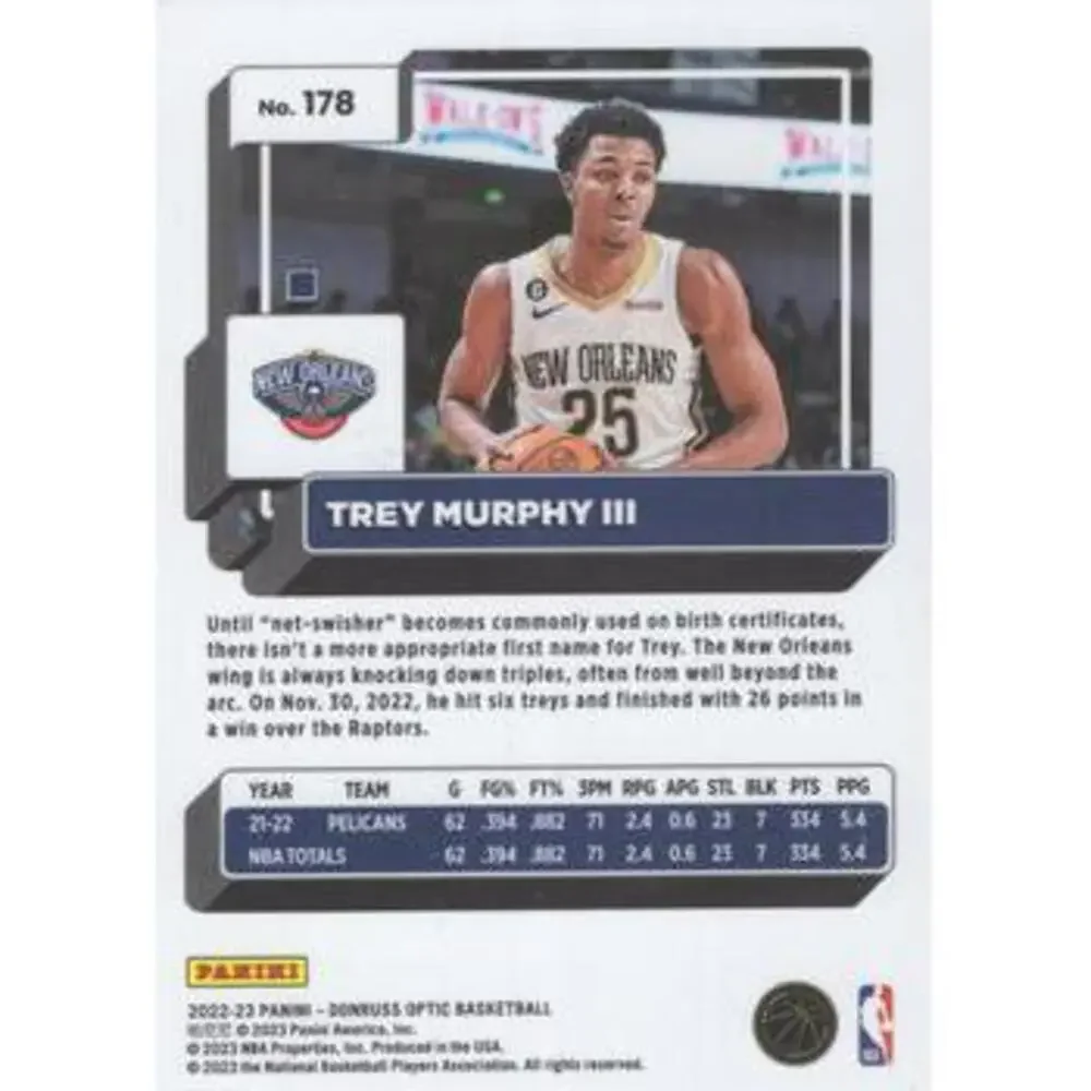2022-23 Panini Donruss Optic Trey Murphy III Purple Shock #178 New Orleans